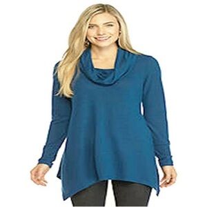 Grace Elements Blue Cowl Neck Top with side cut outs size XL